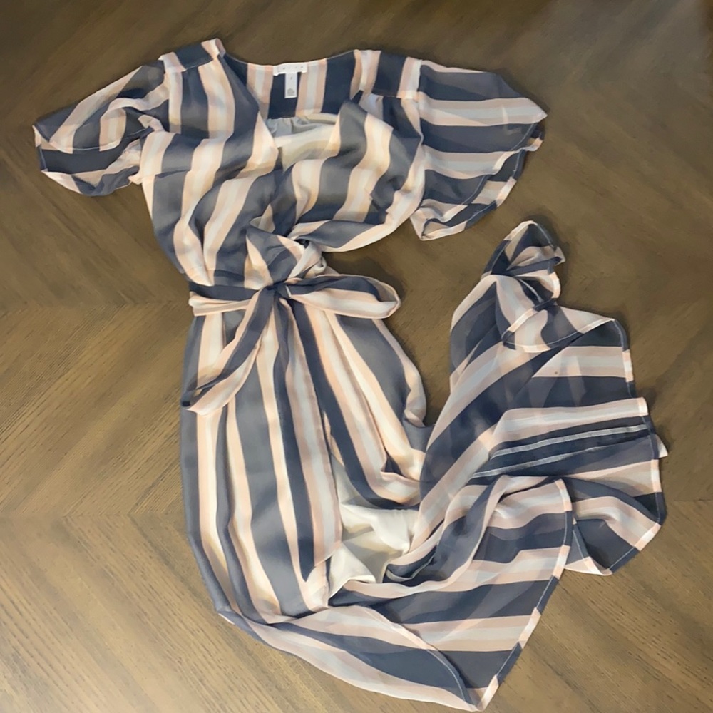 Leith Grey Grisaille Fan Stripe Dress